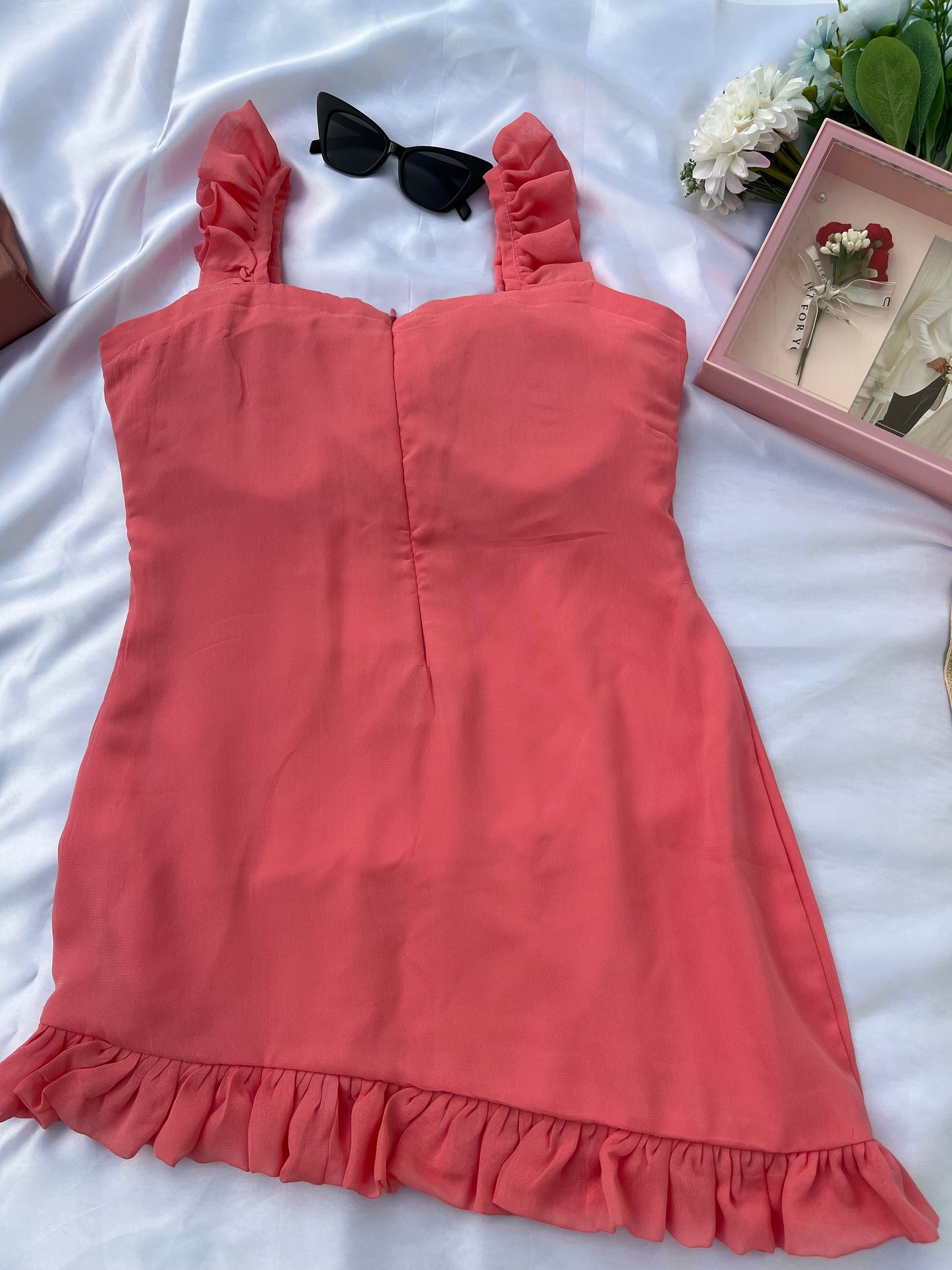 PINK VISCOSE RUFFLE DRESS