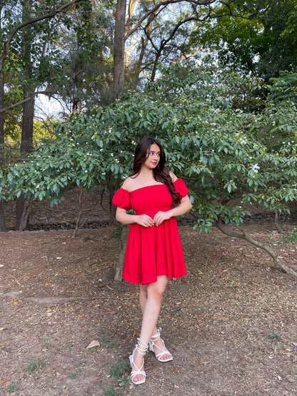 Crimson Cascade Red Dress