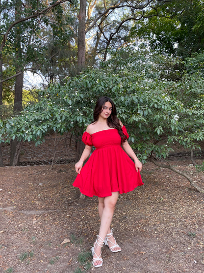 Crimson Cascade Red Dress