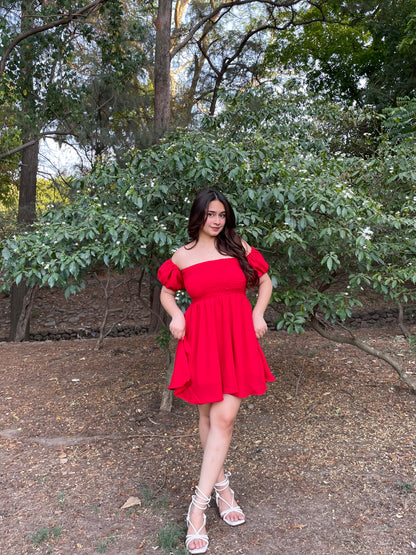 Crimson Cascade Red Dress