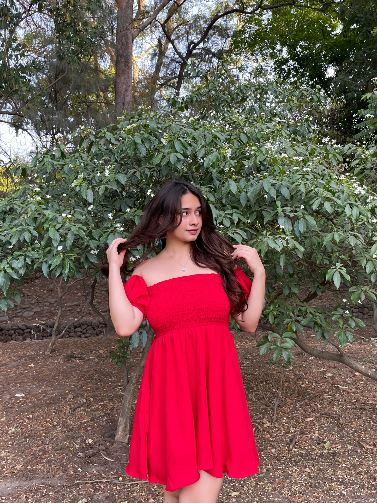 Crimson Cascade Red Dress