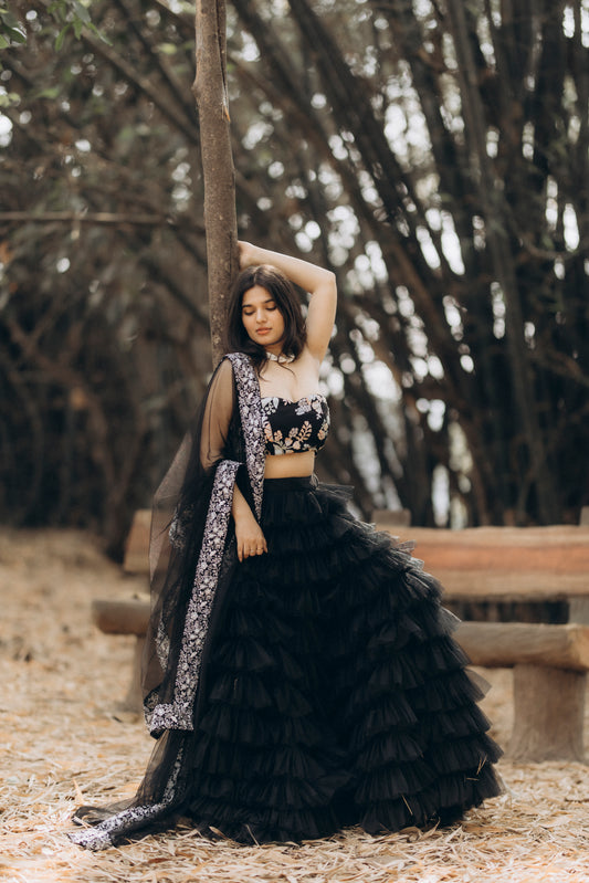 Sleek Tulle Black Lehenga