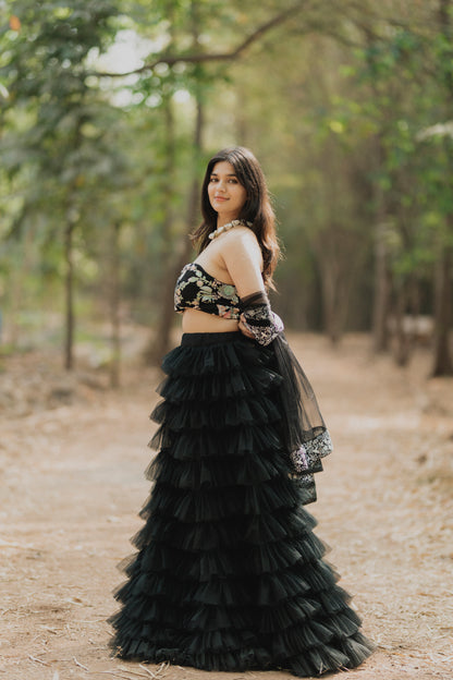 Sleek Tulle Black Lehenga