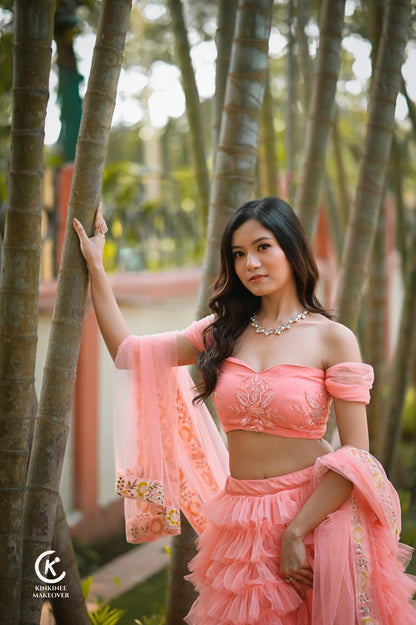 Peachy Mermaid Tulle Lehenga