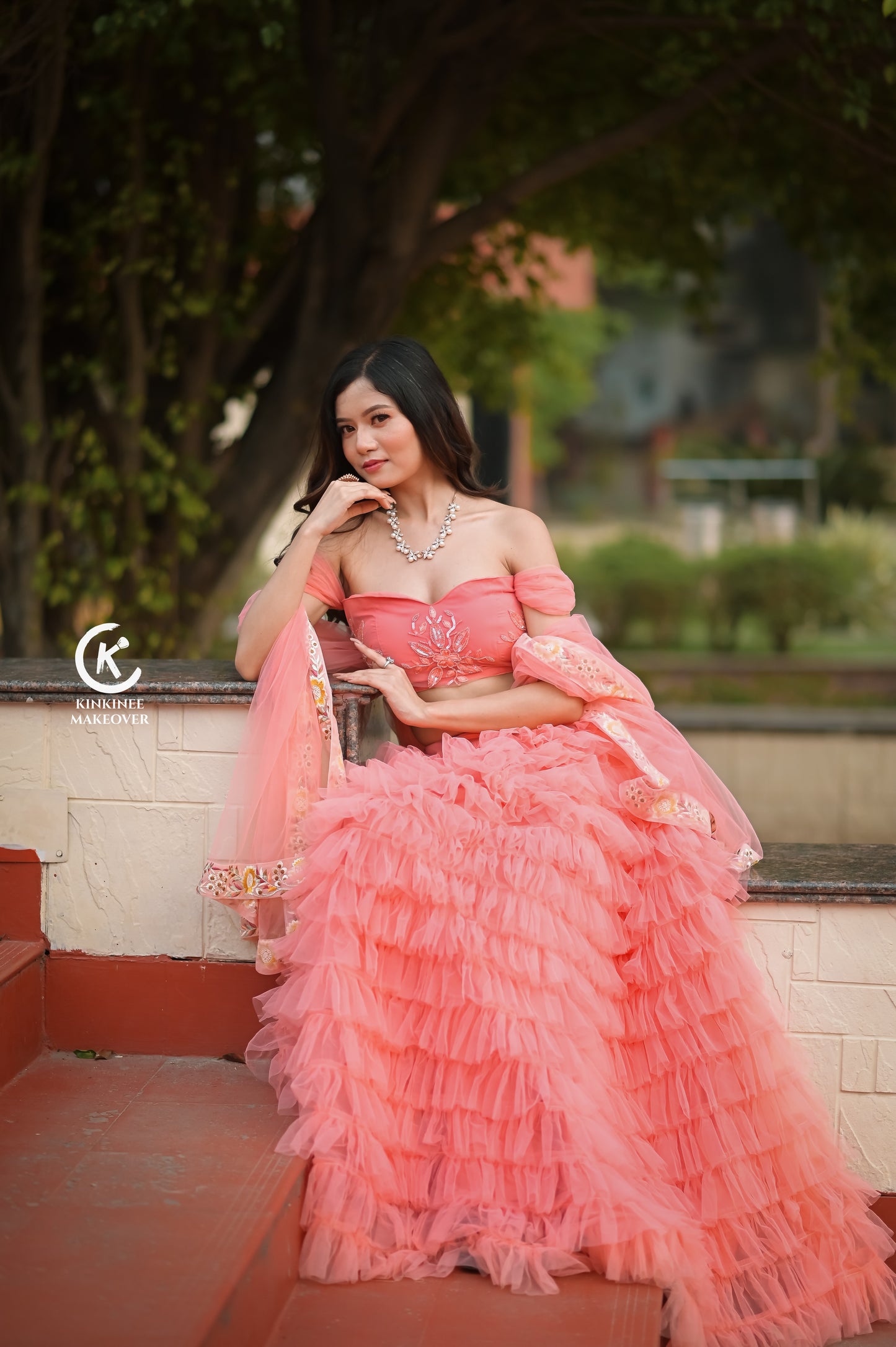 Peachy Mermaid Tulle Lehenga