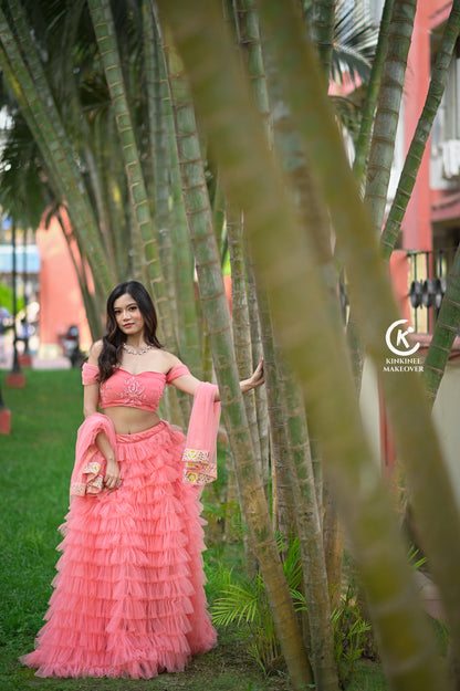 Peachy Mermaid Tulle Lehenga