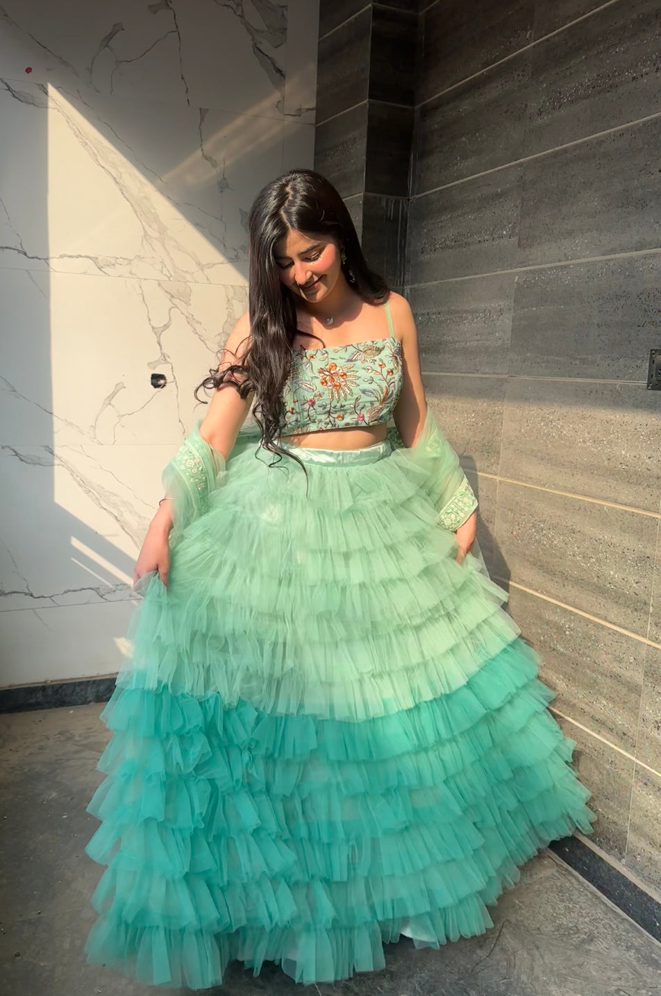 Pearl Green Tulle Lehenga