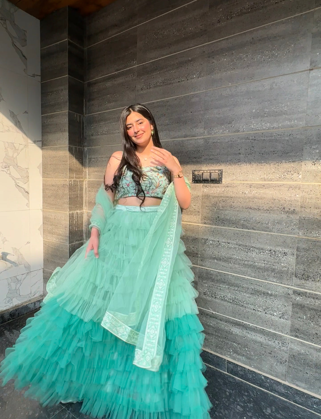 Pearl Green Tulle Lehenga