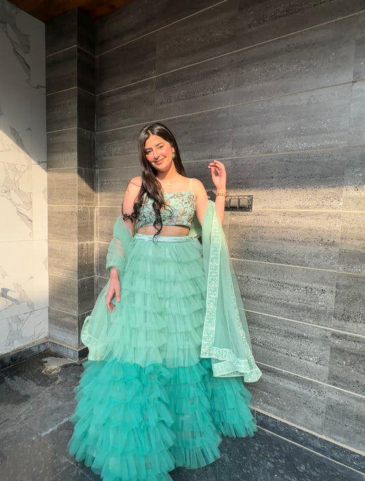 Pearl Green Tulle Lehenga