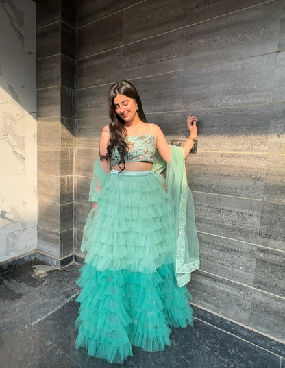 Pearl Green Tulle Lehenga