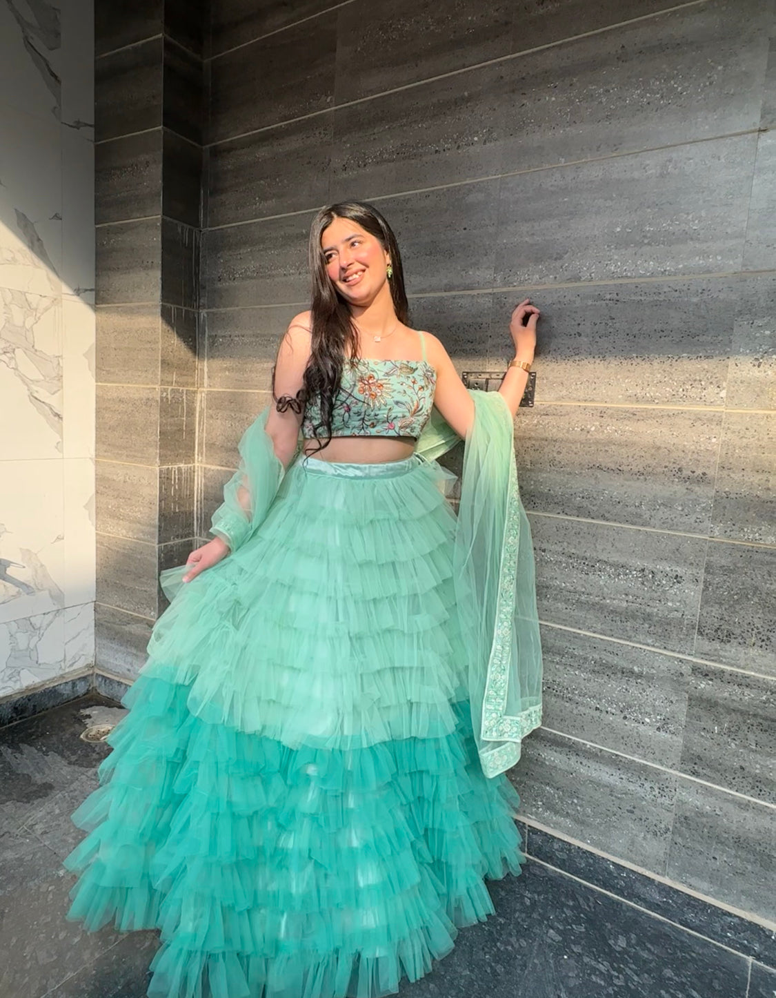 Pearl Green Tulle Lehenga