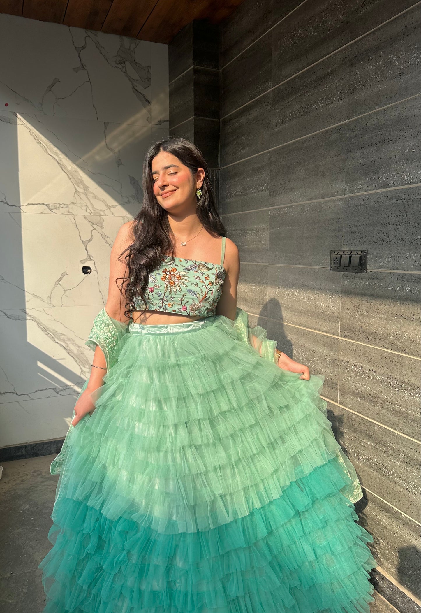 Pearl Green Tulle Lehenga