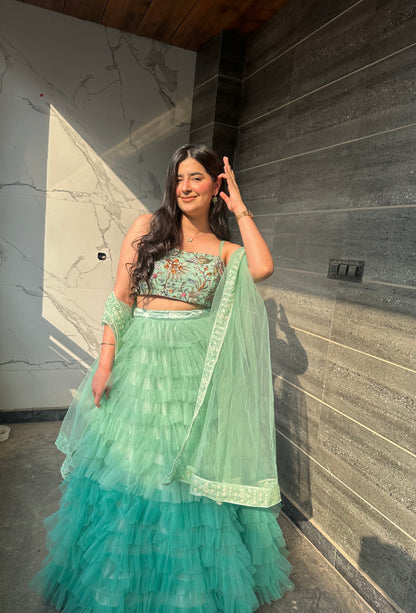 Pearl Green Tulle Lehenga