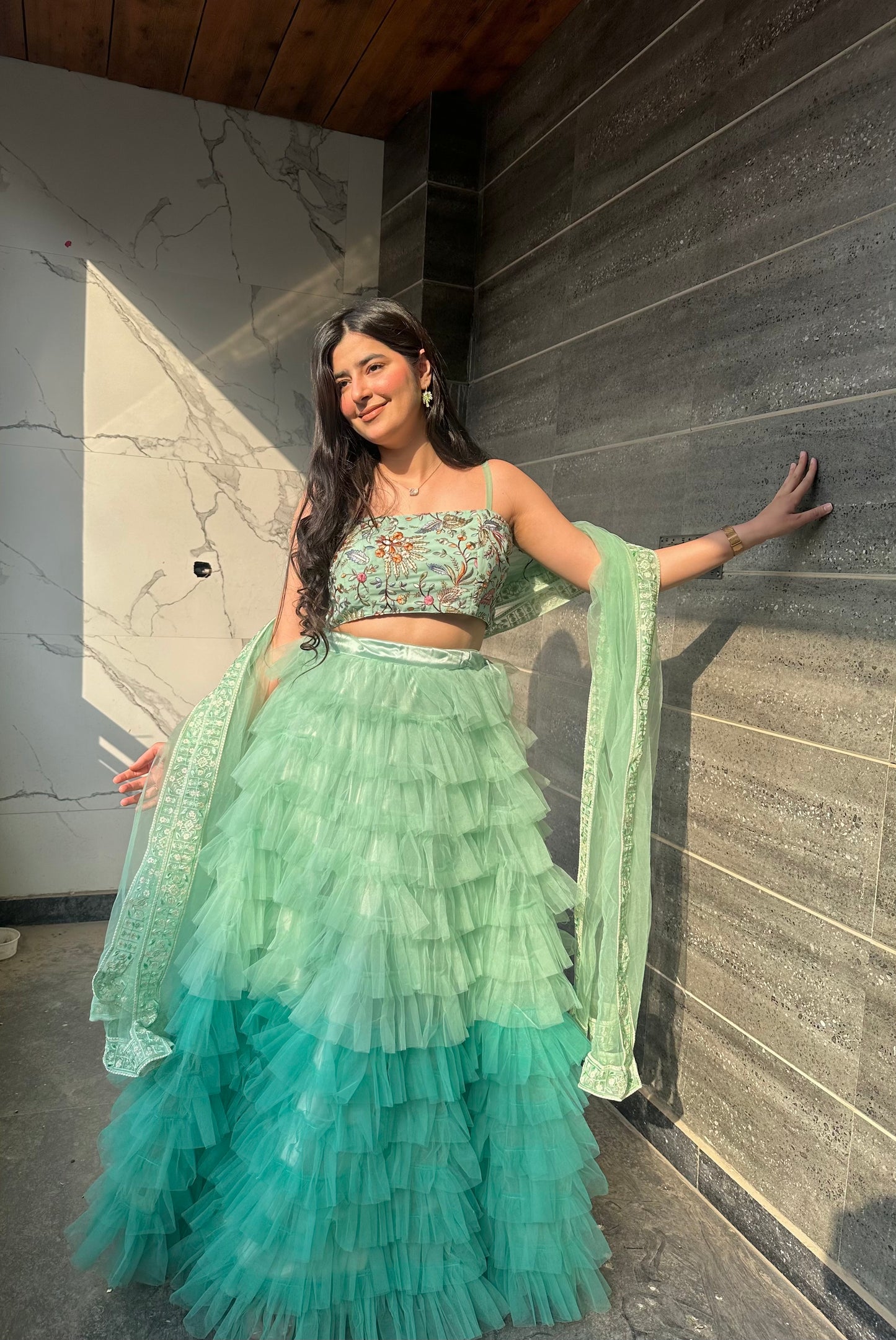 Pearl Green Tulle Lehenga