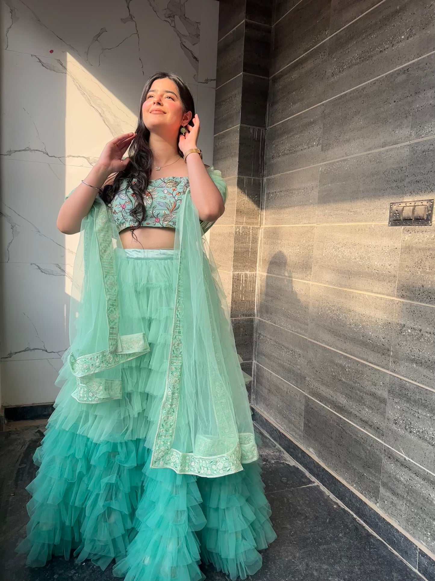 Pearl Green Tulle Lehenga