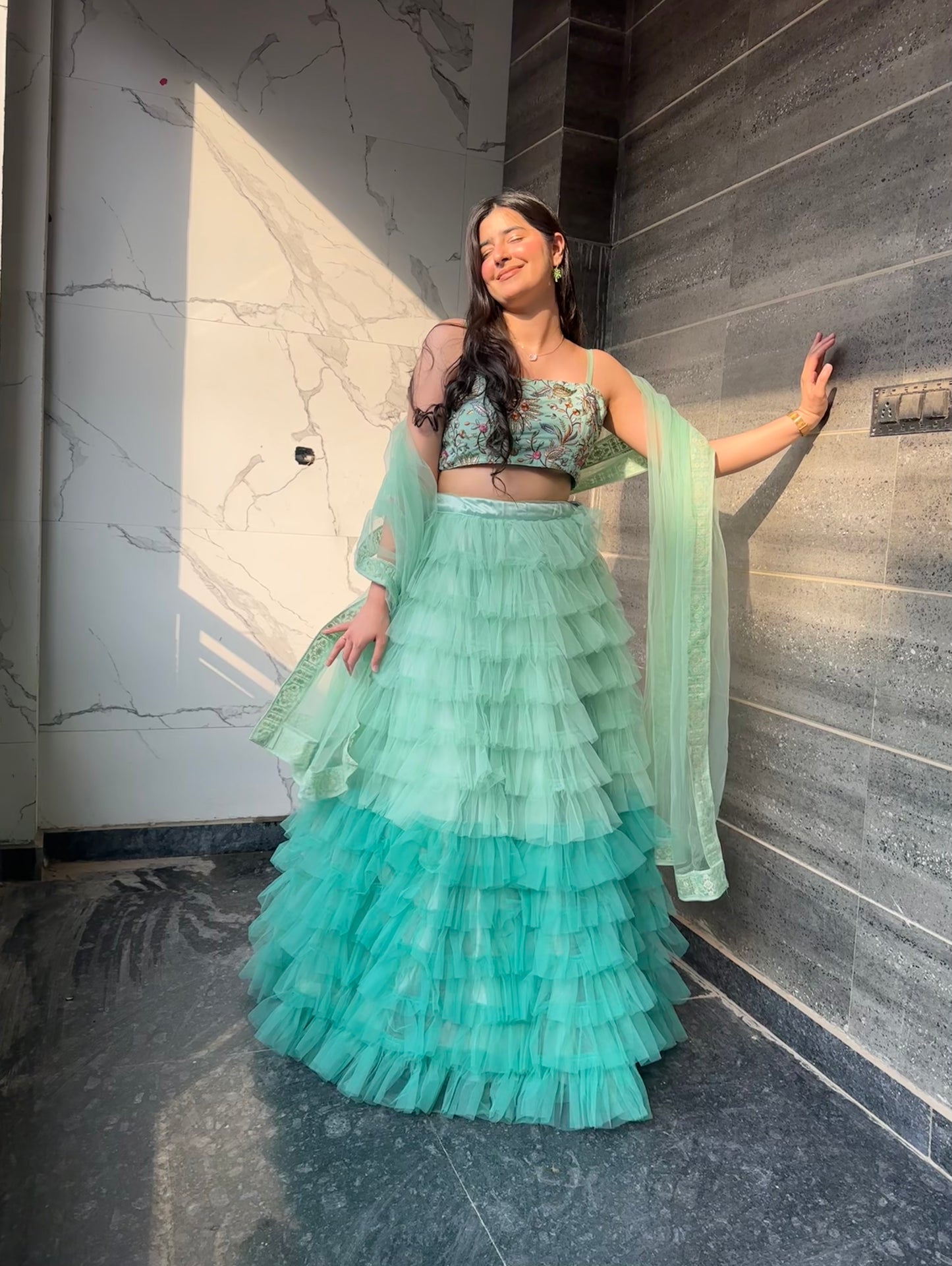 Pearl Green Tulle Lehenga