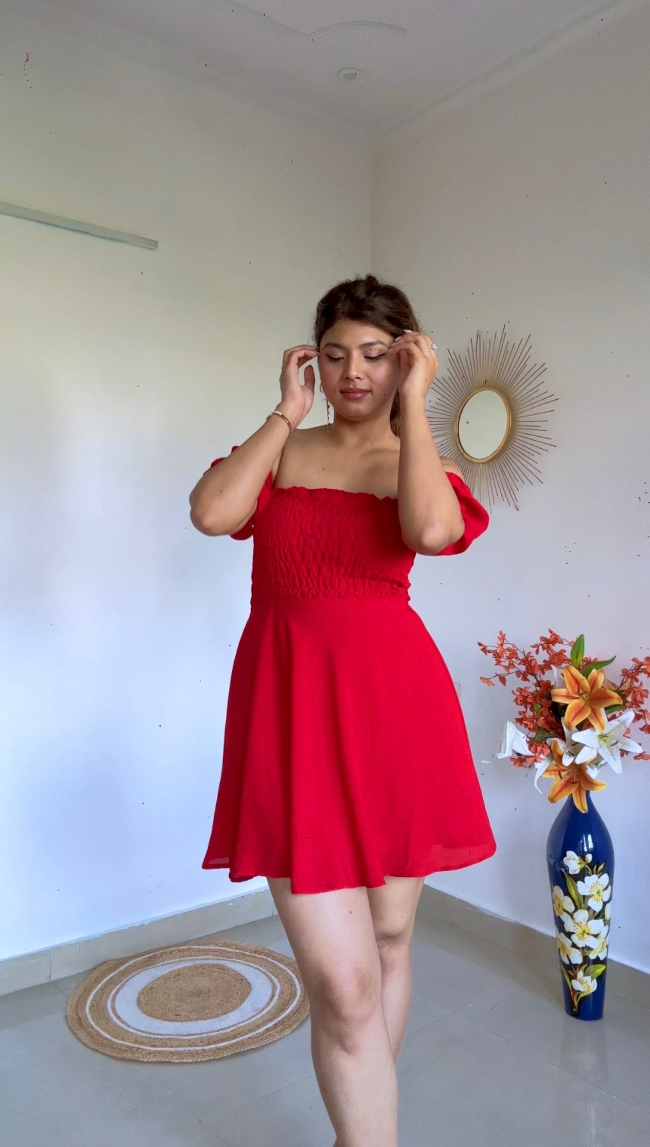 Crimson Cascade Red Dress