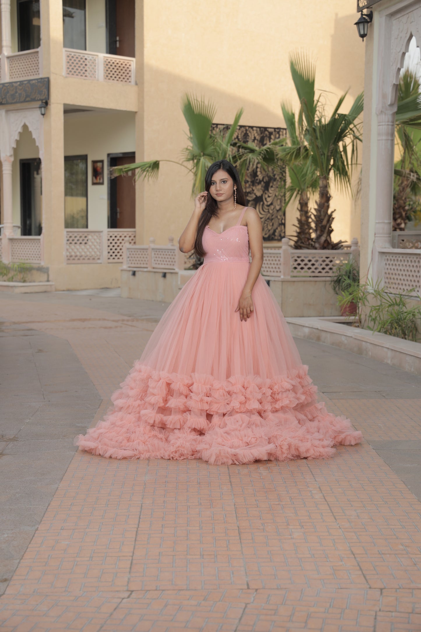 Regal Affair Peach Ball Gown