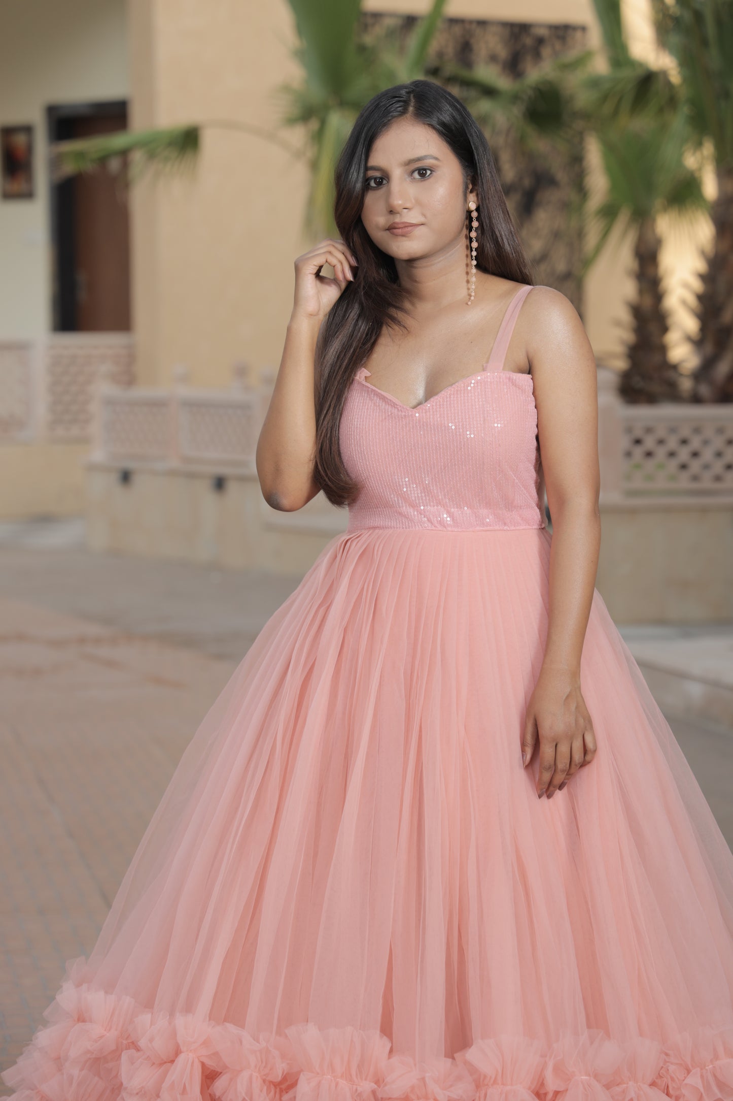 Regal Affair Peach Ball Gown