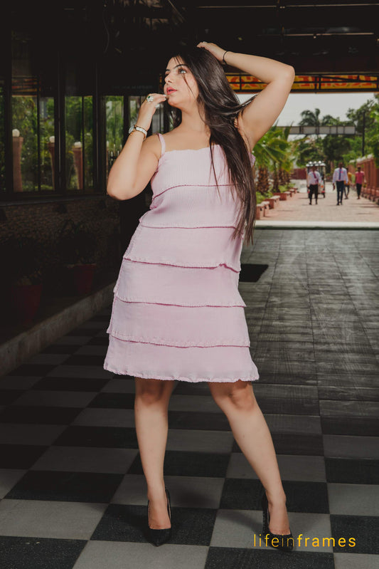 Soft Petals Light Pink Ruffle Dress