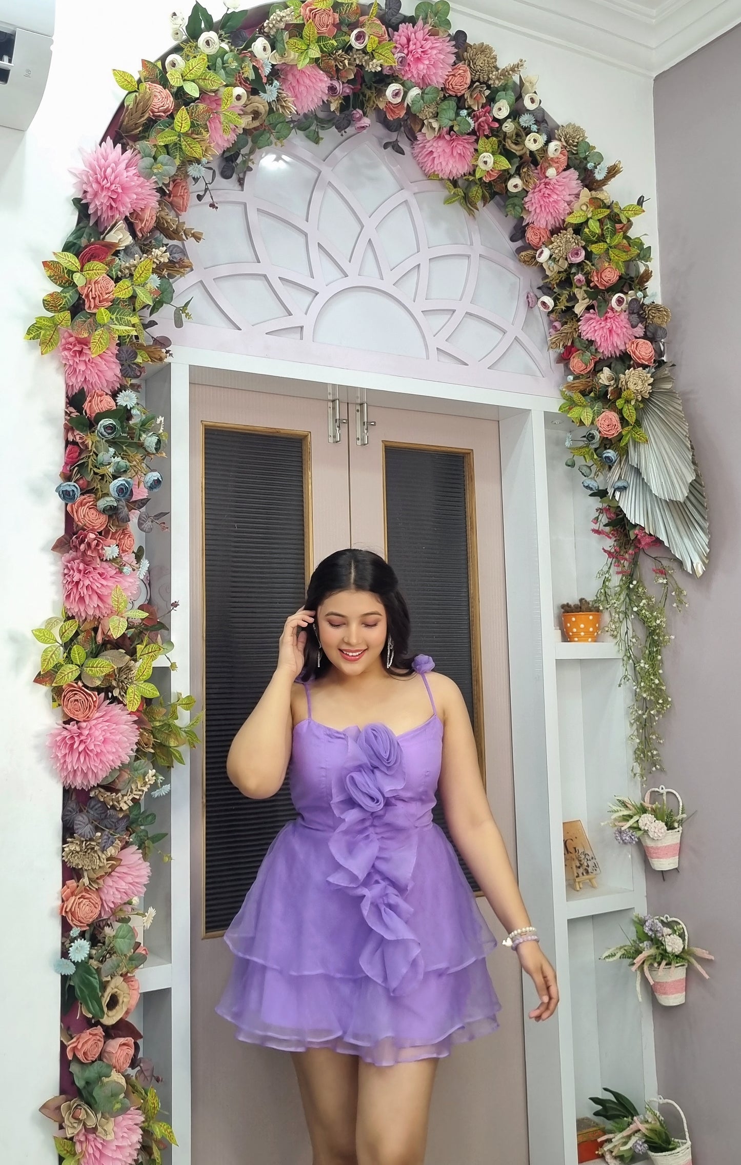 PURPLE ROSY RUFFLES DRESS