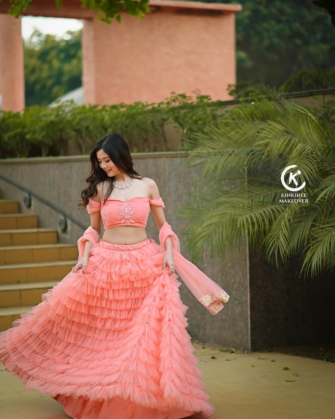 Peachy Mermaid Tulle Lehenga