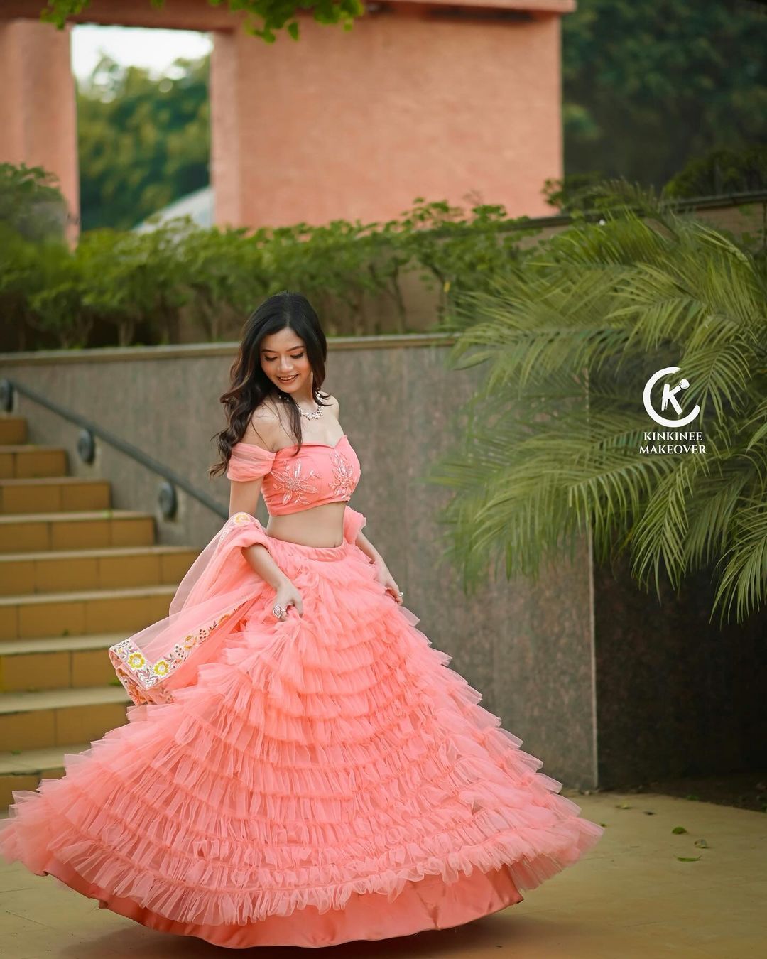 Peachy Mermaid Tulle Lehenga