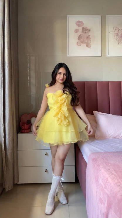 YELLOW ROSY RUFFLES DRESS