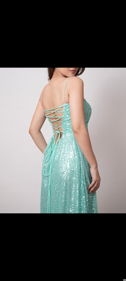 GREEN SHIMMER EVENING GOWN