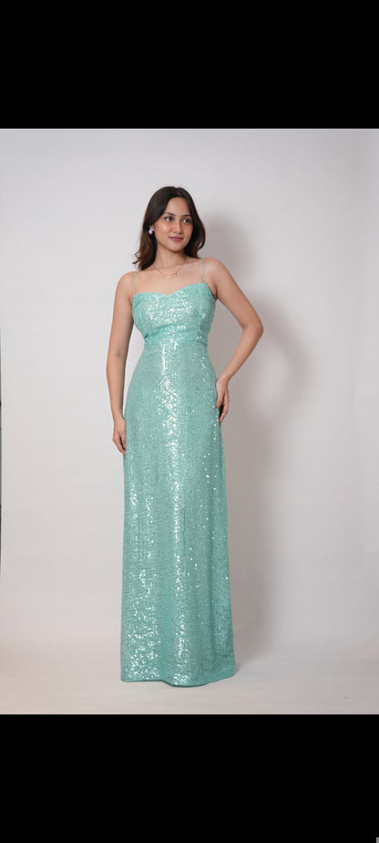 GREEN SHIMMER EVENING GOWN