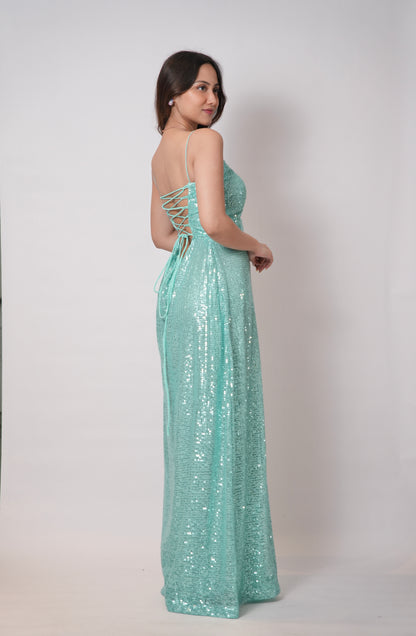 GREEN SHIMMER EVENING GOWN