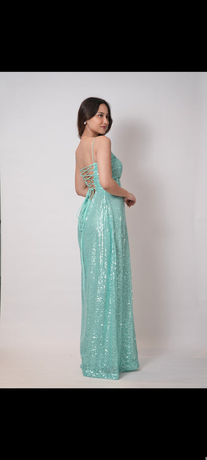 GREEN SHIMMER EVENING GOWN