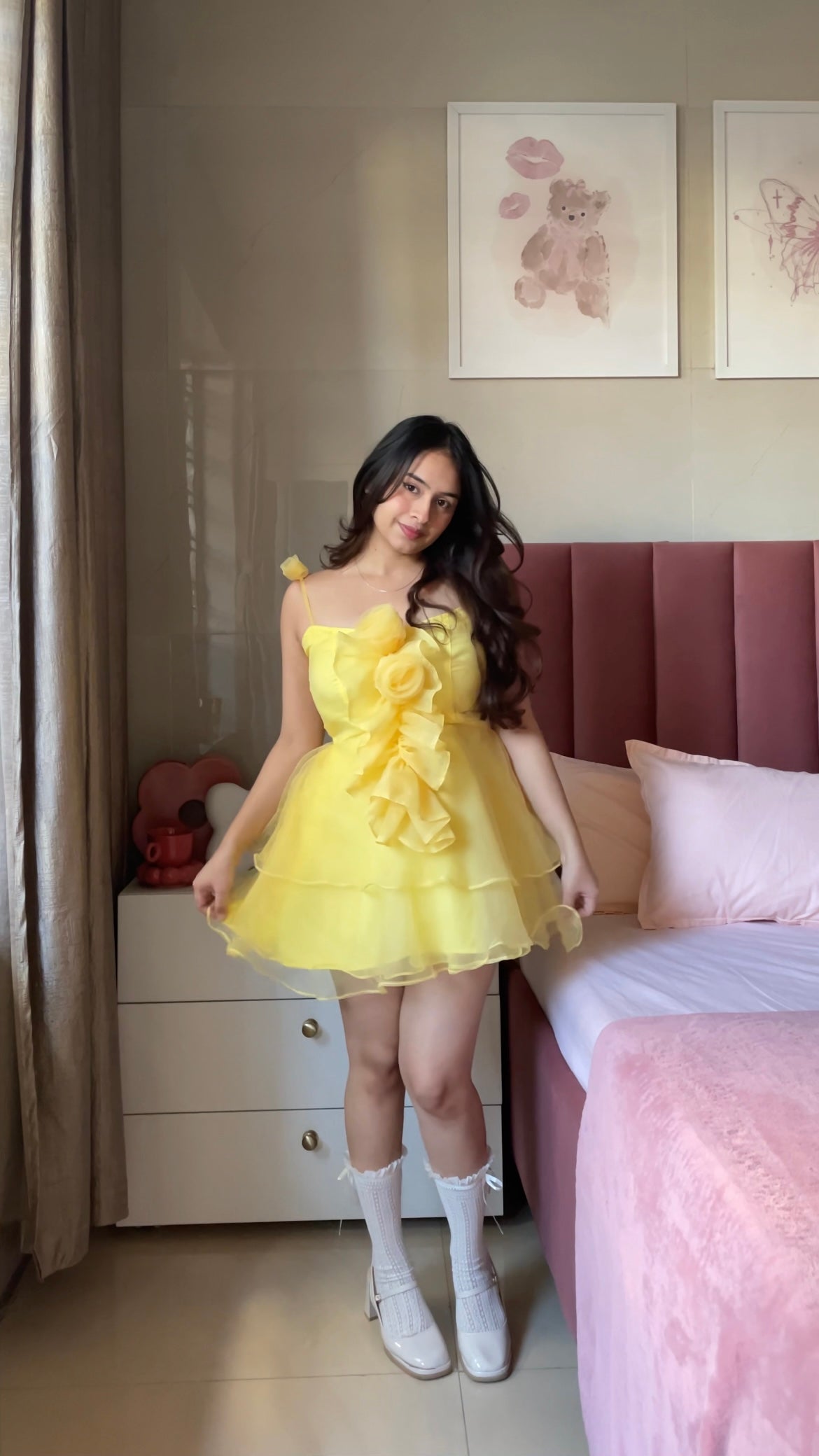 YELLOW ROSY RUFFLES DRESS