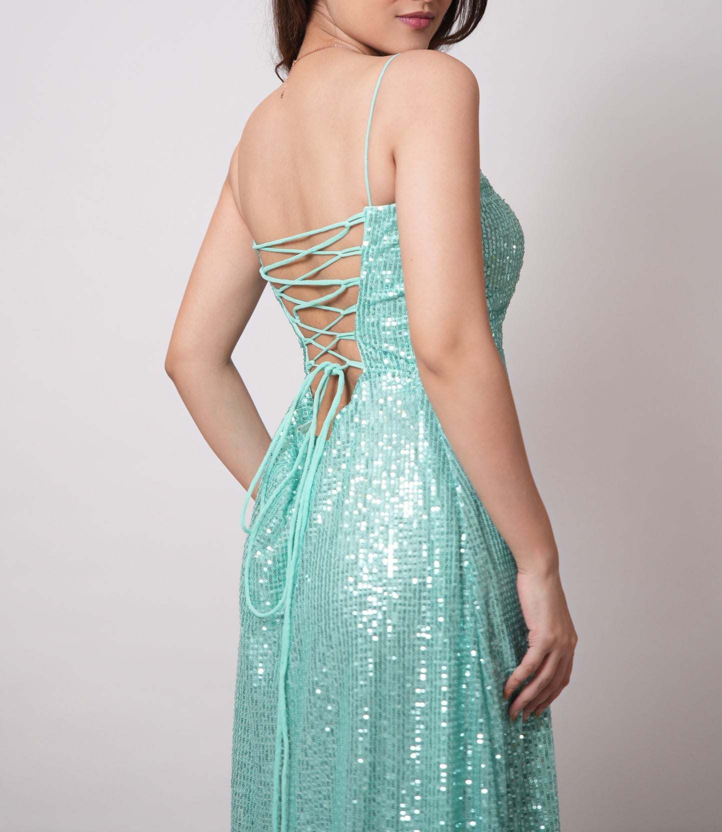 GREEN SHIMMER EVENING GOWN